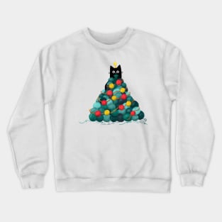 Black Cat in Yarn Christmas Tree Crewneck Sweatshirt